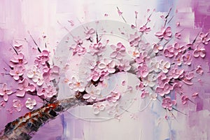 palette knife textured painting sakura Japanese cherry tree Sakura blossom background with a pink blooming sakura tree