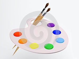 The palette with paintbrush and paint