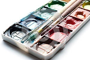 Palette of watercolor paints.