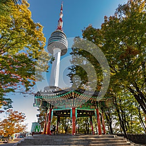 The Palgakjeong Pavilion beside the N Seoul Tower on Namsan Mountain and Park