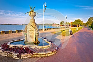 Palic lake walkway at dawn near town of Subotica view