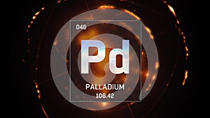 Palladium as Element 46 of the Periodic Table 3D illustration on orange background