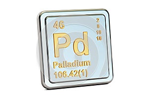Palladium Pd, chemical element sign. 3D rendering