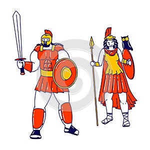 Pallas Athene and Ares Mars Olympian God and Goddess of War in Greek and Roman Religion and Mythology