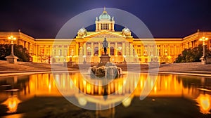 Pallas Athene Brunnen Vienna night summer view with lights at night