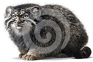 Pallas\'s cat (Otocolobus manul) with its distinctive round face and dense, fluffy fur. photo
