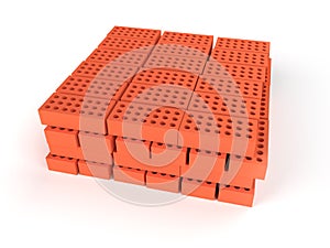 Pallet of bricks isolated on white. Construction concept