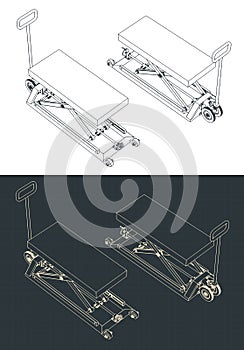 Pallet jack with a hydraulic mechanism isometric drawings