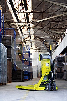 Pallet jack in the industrial hall