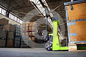 Pallet jack in the industrial hall