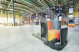 Pallet stacker truck at warehouse