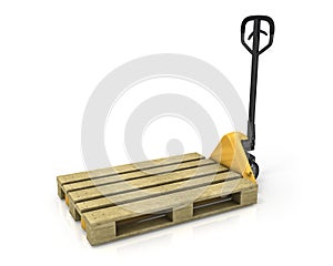 Pallet truck with empty pallet in perspective