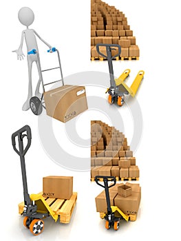 Pallet Truck - Set of 3D Illustrations.