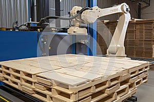 palletizing robot picking up and placing wooden pallets with ease