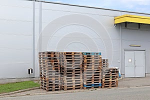 Pallets next to the warehouse building