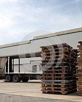 Pallets outside a logistics center