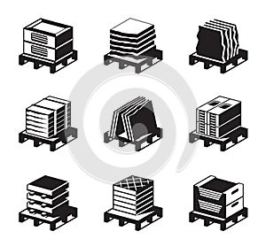 Pallets with tiles, granite and marble