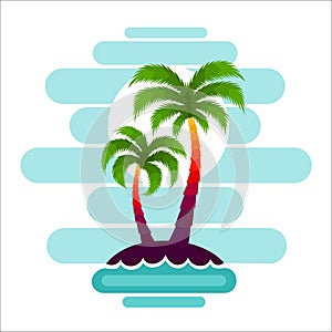 Pallma tree vector illustration sunset waves sea ocean design art print travel tropics island sun tourism holidays