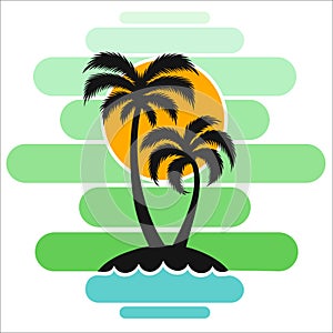 Pallma tree vector illustration sunset waves sea ocean design art print travel tropics island sun tourism holidays