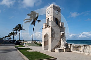 Palm Beach, FL, USA - MAY, 2020: Clock tower on Worth Ave in Palm Beach.