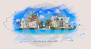 Palm Beach, Florida, USA clock tower on Worth Ave. Art design
