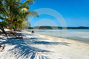 Palm beach at nice sunny summer day. Koh Rong Sanloem island, Saracen Bay. Cambodia, Asia photo