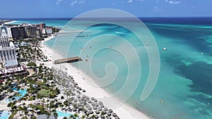 Palm Beach At Oranjestad In Caribbean Netherlands Aruba.