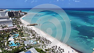 Palm Beach At Oranjestad In Caribbean Netherlands Aruba.