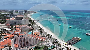 Palm Beach At Oranjestad In Caribbean Netherlands Aruba.