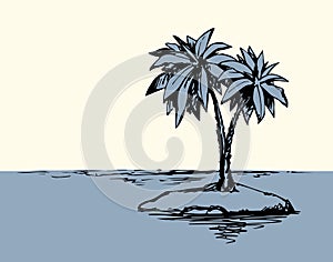 Palm on beach. Vector drawing