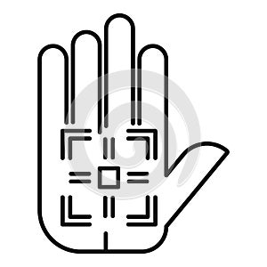 Palm biometric authentication icon, outline style