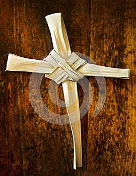 Palm Branch On Old Wood Seat At Sunday Mass