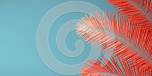 Living Coral color of the Year 2019. Background with palm in trendy color photo
