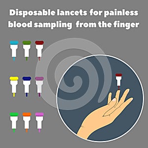 Palm and disposable lancets for painless blood sampling from the finger