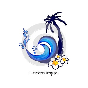 Palm, flowers, waves