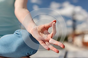 The palm in a gesture of concentration while meditate