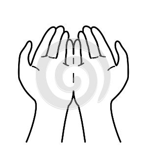 Palm hand, both hands holding, palm of hand, monochrome illustration