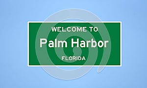 Palm Harbor, Florida city limit sign. Town sign from the USA.