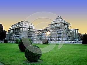 Palm House building Palmenhaus, an art nouveau structure at the imperial garden of Schonbrunn in Vienna, Austria