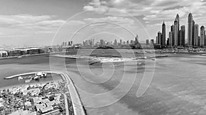 Palm Jumeirah Island in Dubai. Aerial view on a sunny afternoon