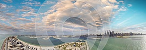 Palm Jumeirah Island in Dubai. Aerial view on a sunny afternoon