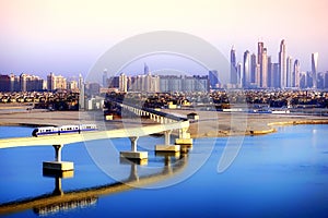 Palm Jumeirah Monorail and Dubai skyscrapers