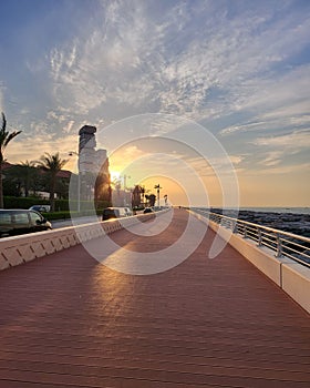 Palm Jumeirah morning view with clear sky with clouds