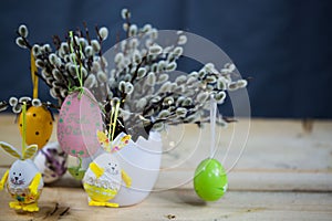 Palm kitten and easter egg and easter bunny