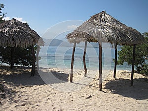 Palm Leaf Huts on Beach photo