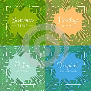 Palm leaves background set. Aloha print. Palm tree tropical patt