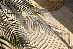 Palm Leaves Casting Shadows on Woven Fabric photo