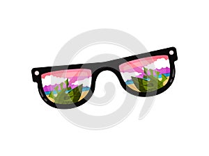 Palm leaves and clouds. Vector illustration on white background.