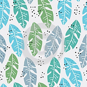 Palm leaves flat handdrawn seamless pattern