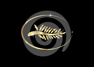 Palm leaves golden icon, palm d`or, vector isolated or black background